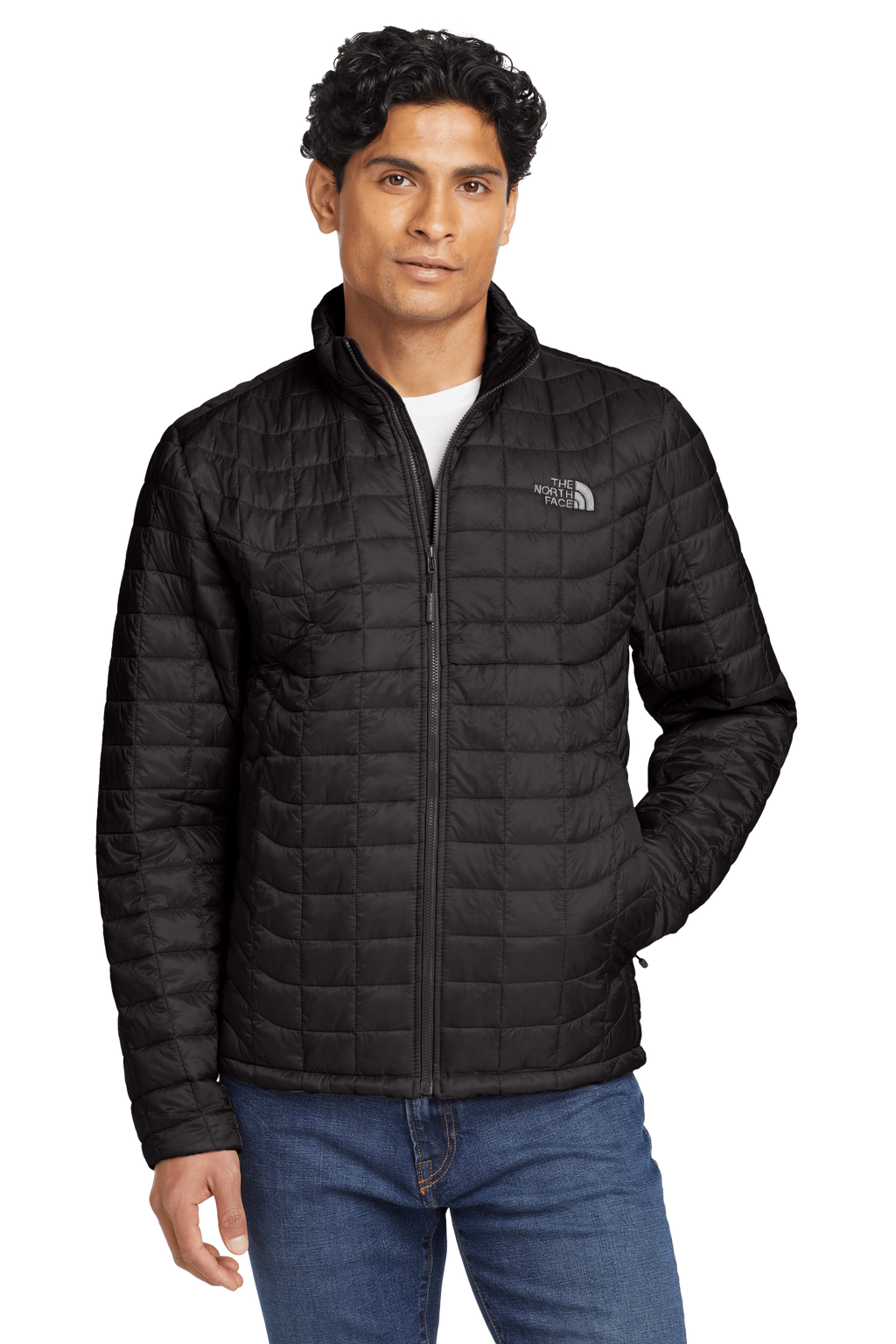 The North Face Black Grid-Quilted Stand Collar Jacket