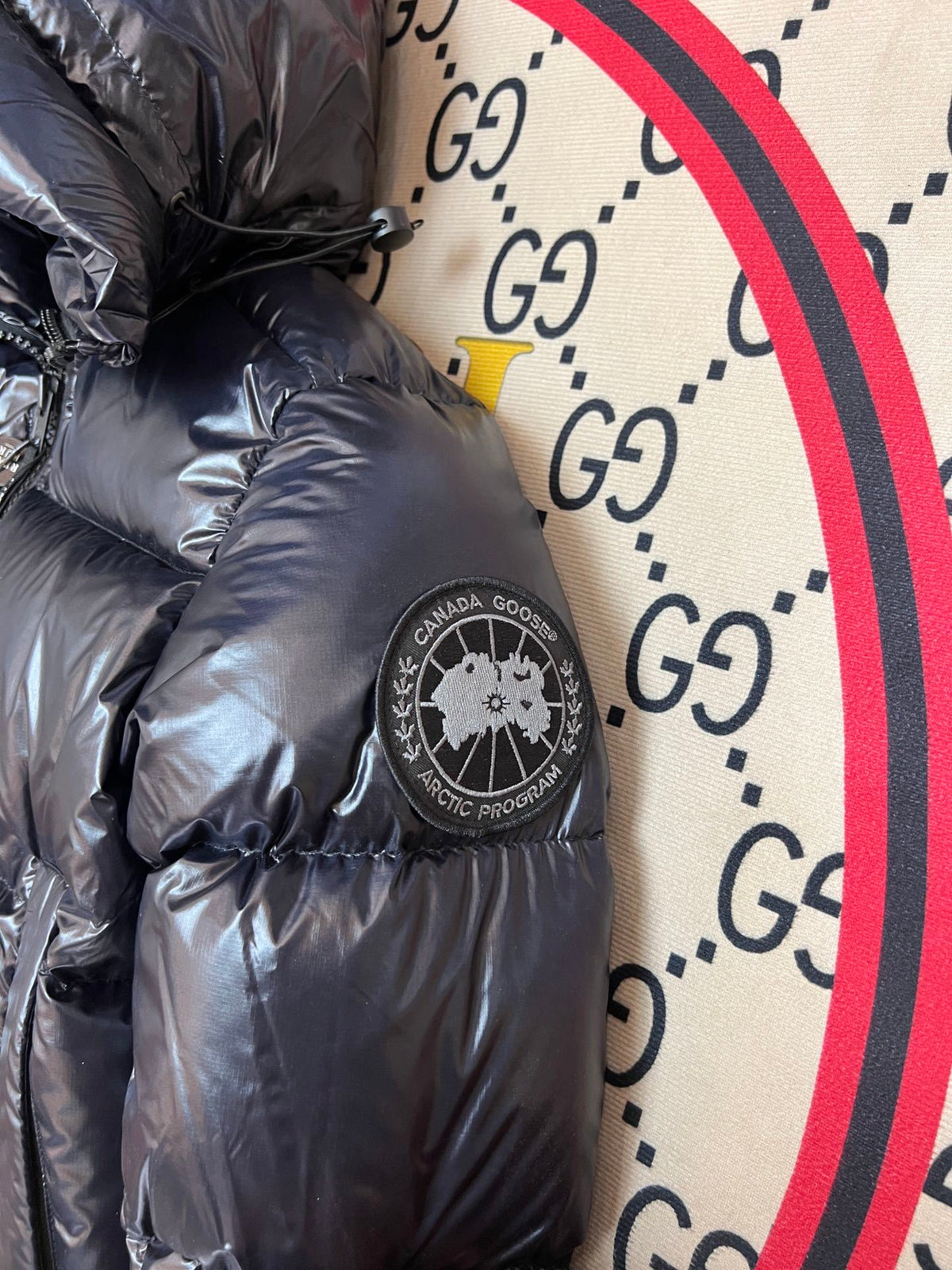 Canada Goose Black Glossy Hooded Quilted Puffer Jacket