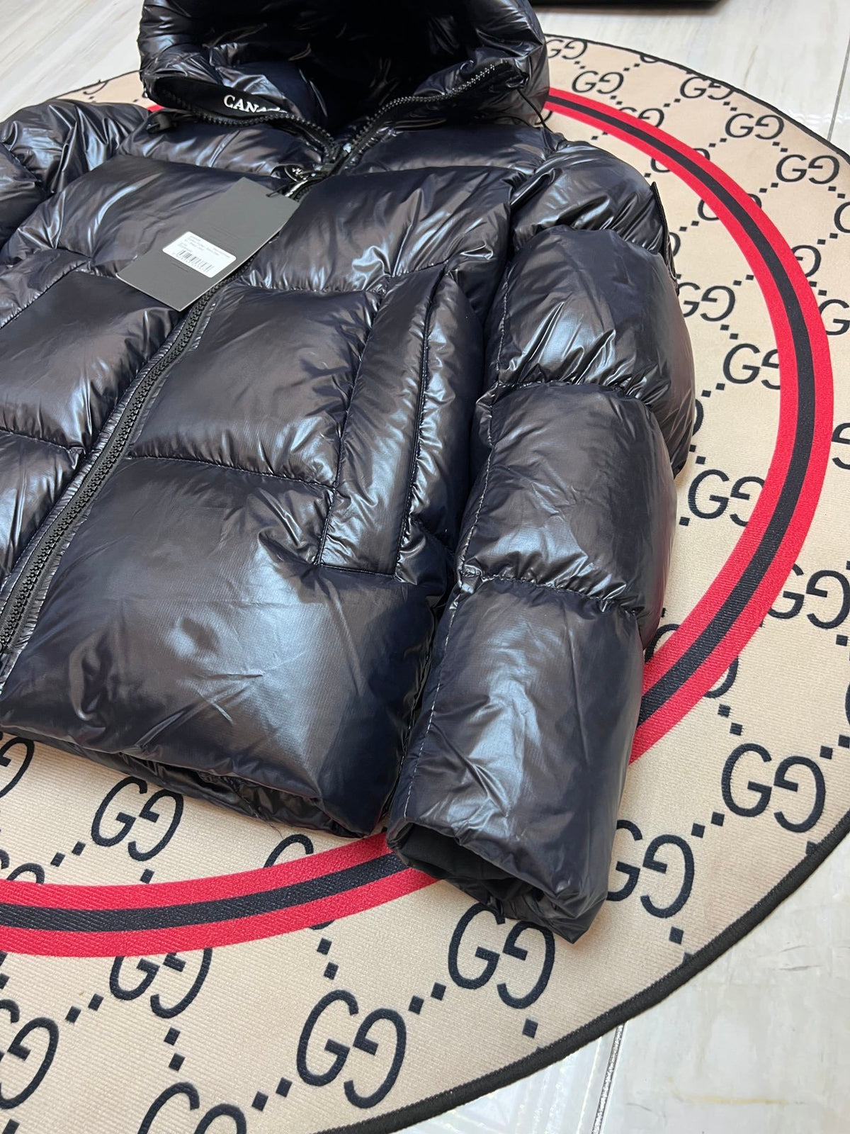 Canada Goose Black Glossy Hooded Quilted Puffer Jacket