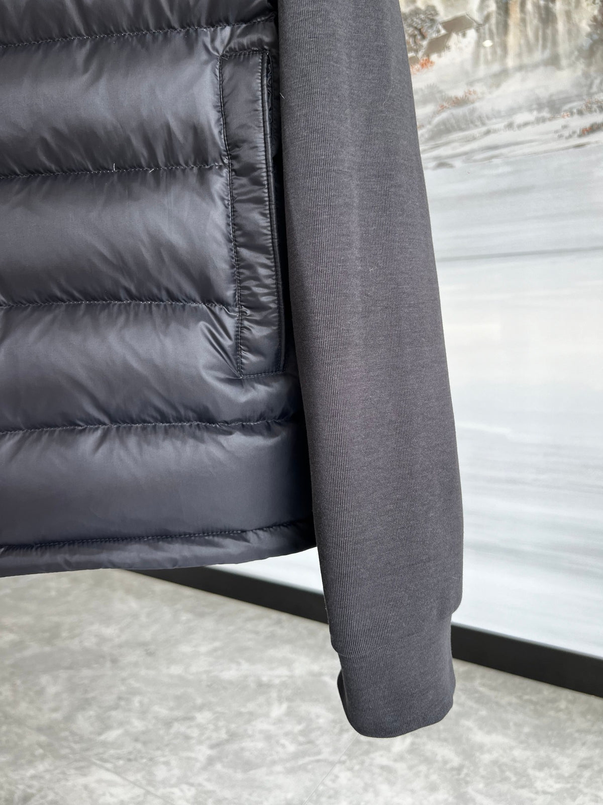 Moncler Black and White Striped Hooded Hybrid Jacket