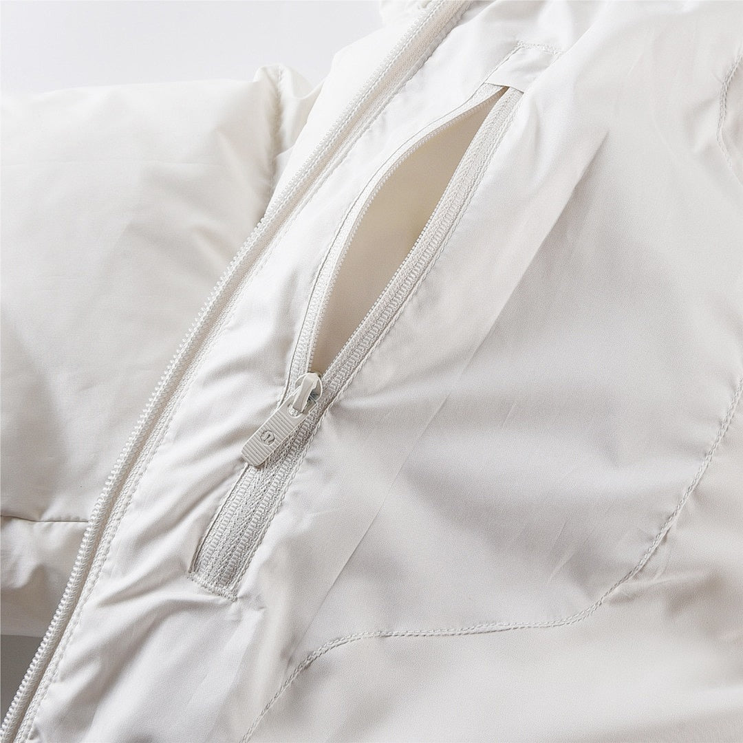 Lululemon Ivory White Cropped Hooded Quilted Puffer Jacket