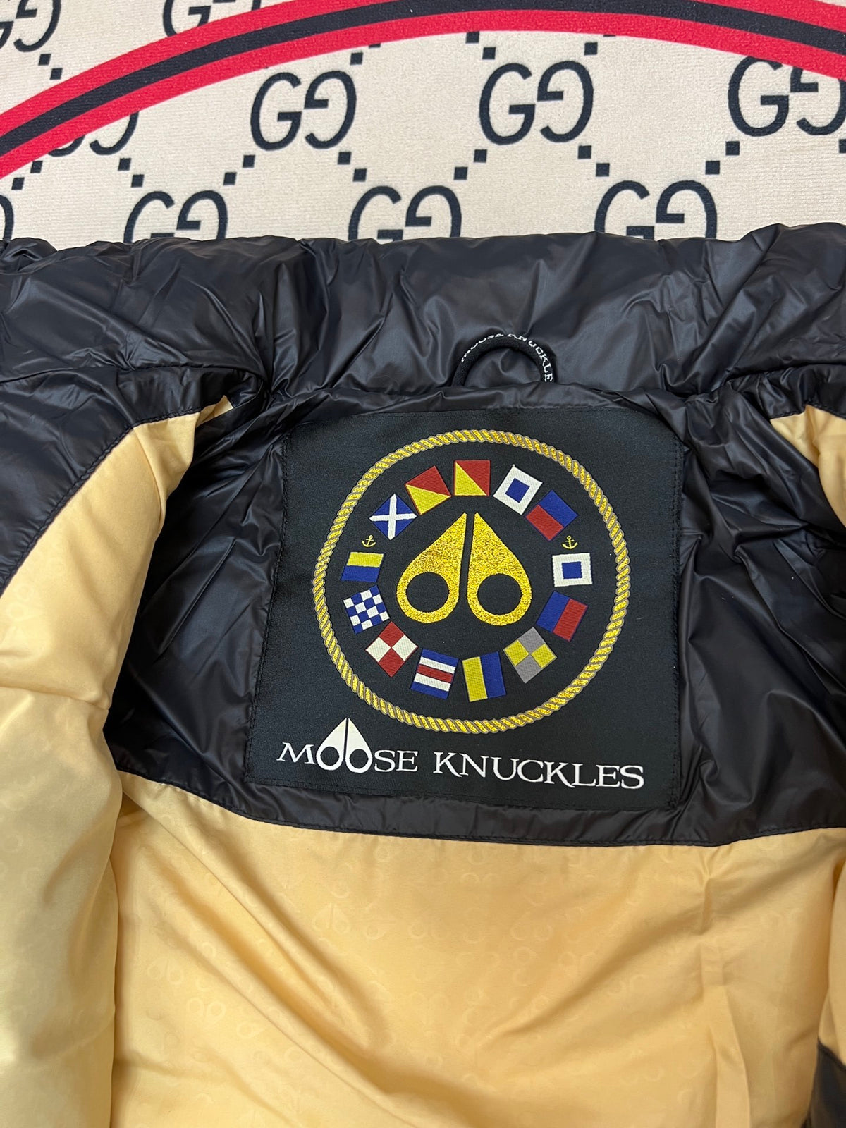 Moose Knuckles Black Glossy Stand Collar Quilted Puffer Jacket