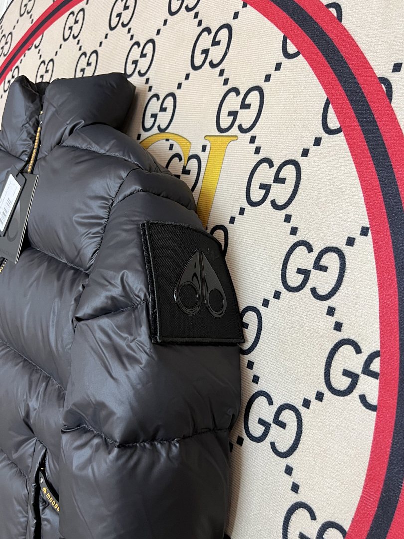 Moose Knuckles Black Glossy Stand Collar Quilted Puffer Jacket
