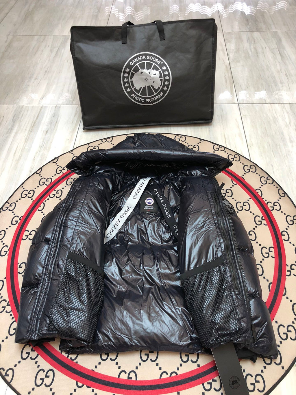 Canada Goose Black Glossy Hooded Quilted Puffer Jacket