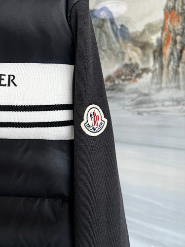 Moncler Black and White Striped Hooded Hybrid Jacket
