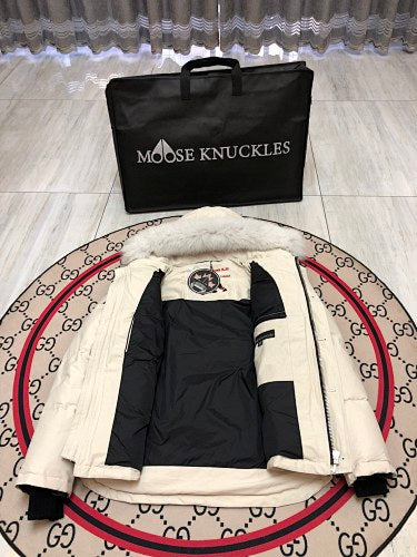 Moose Knuckles Ivory White Plush-Trim Hooded Quilted Parka