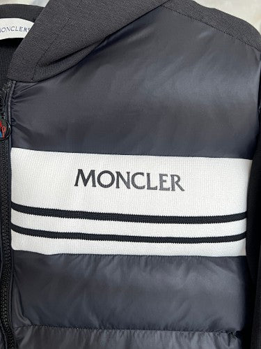 Moncler Black and White Striped Hooded Hybrid Jacket