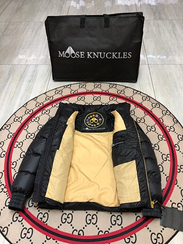 Moose Knuckles Black Glossy Stand Collar Quilted Puffer Jacket