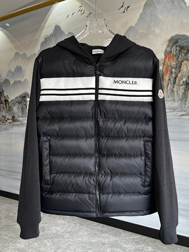 Moncler Black and White Striped Hooded Hybrid Jacket