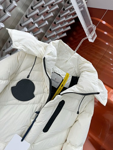 Moncler White Asymmetric Quilted Hooded Puffer Jacket