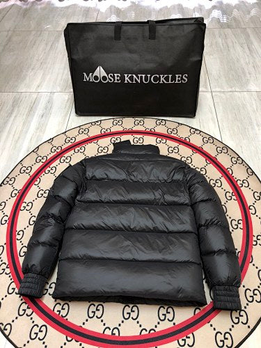 Moose Knuckles Black Glossy Stand Collar Quilted Puffer Jacket