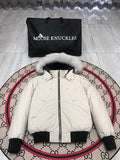 Moose Knuckles Ivory White Plush-Trim Hooded Bomber Jacket