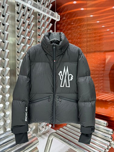 Moncler Black Graphic Logo Stand Collar Puffer Jacket