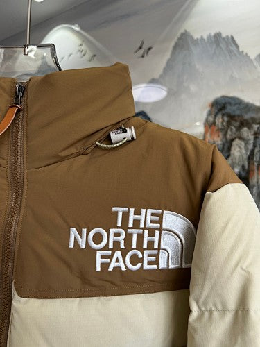 The North Face Ivory White and Brown Colorblock Puffer Jacket