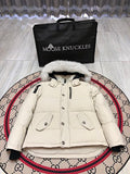 Moose Knuckles Ivory White Plush-Trim Hooded Quilted Parka