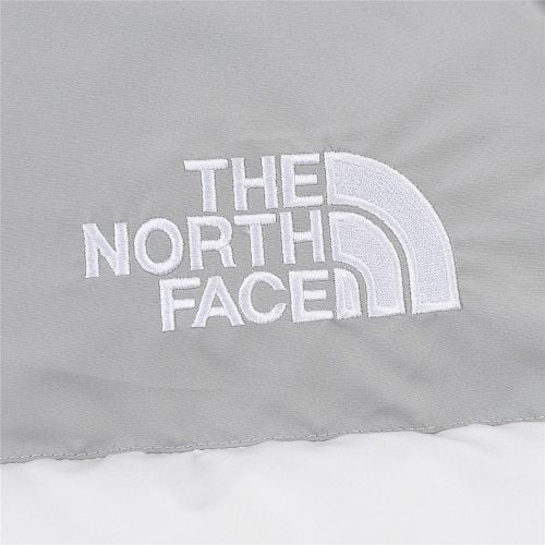 The North Face White and Light Gray Colorblock Puffer Jacket