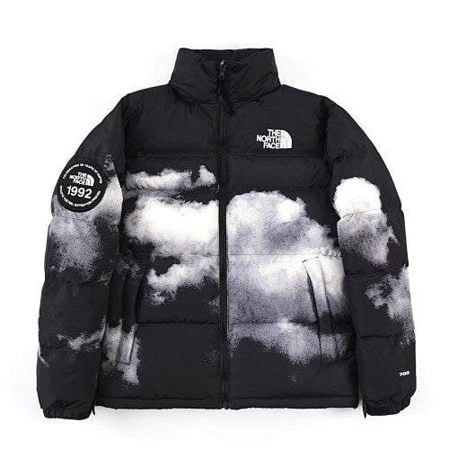 The North Face Black and White Cloud Print Quilted Puffer Jacket