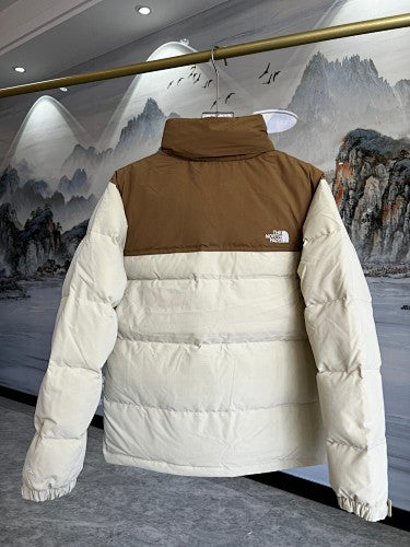 The North Face Ivory White and Brown Colorblock Puffer Jacket