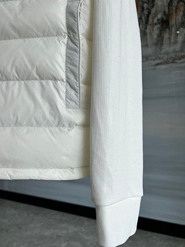 Moncler White and Black Striped Hooded Hybrid Jacket