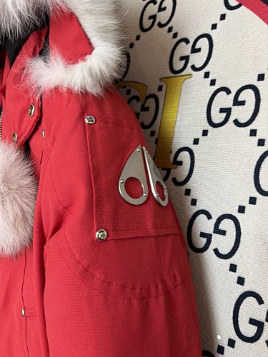 Moose Knuckles Red Pom-Pom Plush-Trim Hooded Bomber Jacket