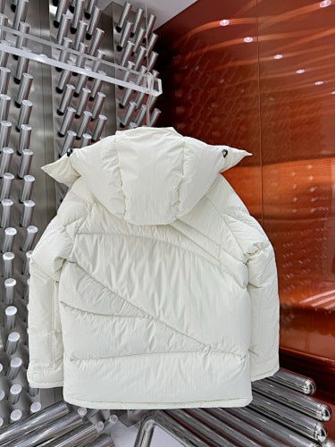 Moncler White Asymmetric Quilted Hooded Puffer Jacket