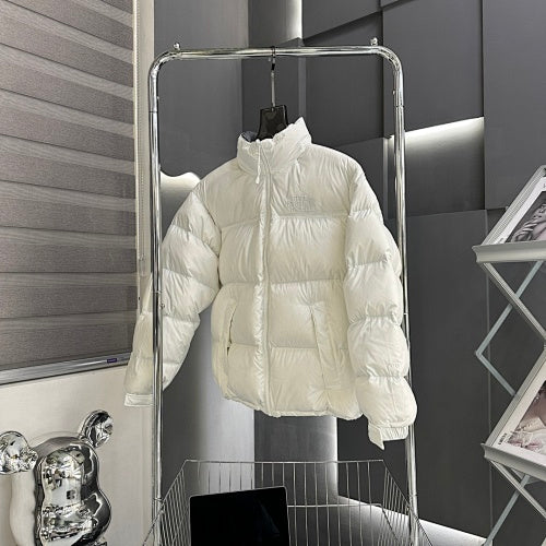 The North Face White Tonal Logo Stand Collar Puffer Jacket