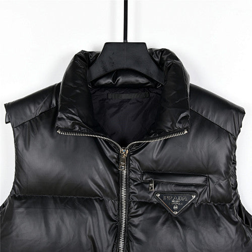 Prada Black Glossy Multi-Pocket Quilted Puffer Vest