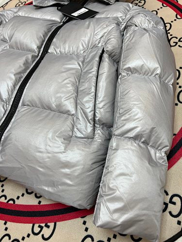 Canada Goose Metallic Silver Hooded Quilted Puffer Jacket