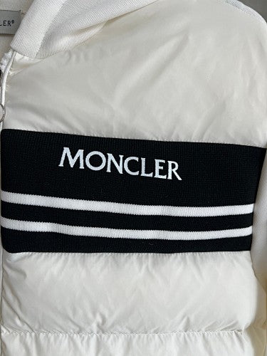 Moncler White and Black Striped Hooded Hybrid Jacket