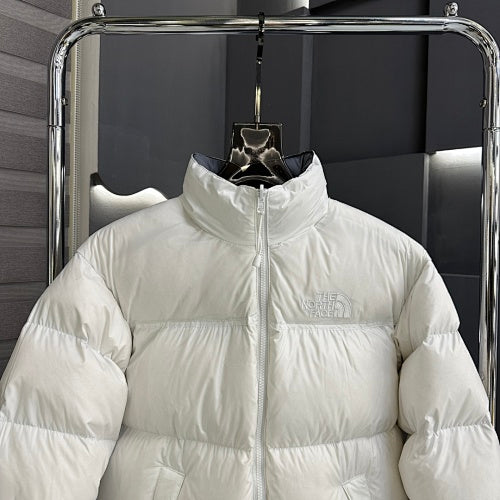 The North Face White Tonal Logo Stand Collar Puffer Jacket