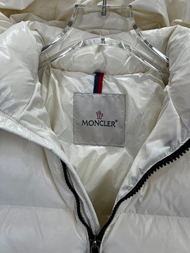 Moncler Ivory White Glossy Hooded Quilted Puffer Jacket