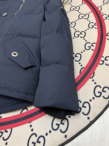 Moose Knuckles Navy Blue White Plush-Trim Hooded Quilted Parka