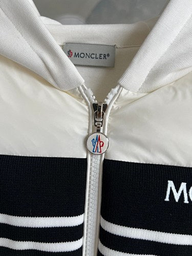 Moncler White and Black Striped Hooded Hybrid Jacket