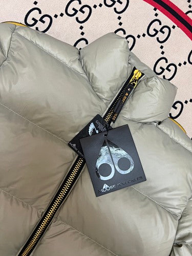 Moose Knuckles Sage Green Glossy Stand Collar Quilted Puffer Jacket