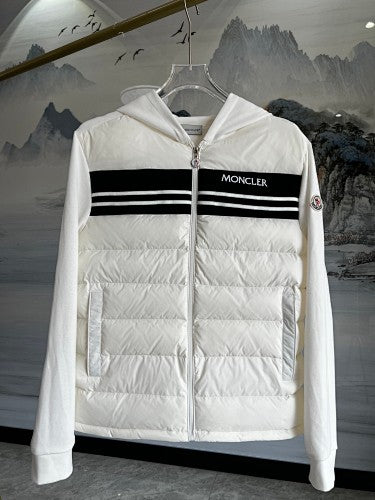 Moncler White and Black Striped Hooded Hybrid Jacket