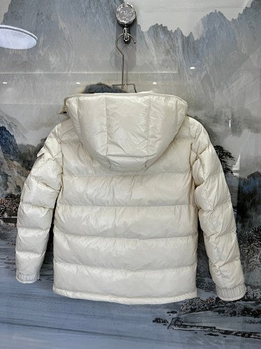 Moncler Ivory White Glossy Hooded Quilted Puffer Jacket