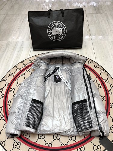 Canada Goose Metallic Silver Hooded Quilted Puffer Jacket