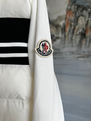 Moncler White and Black Striped Hooded Hybrid Jacket