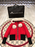 Moose Knuckles Red Pom-Pom Plush-Trim Hooded Bomber Jacket
