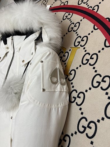 Moose Knuckles Ivory White Pom-Pom Plush-Trim Hooded Bomber Jacket