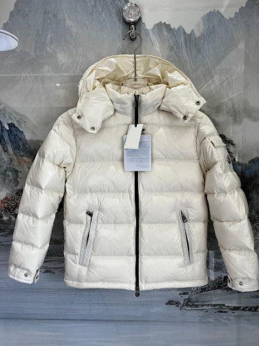 Moncler Ivory White Glossy Hooded Quilted Puffer Jacket
