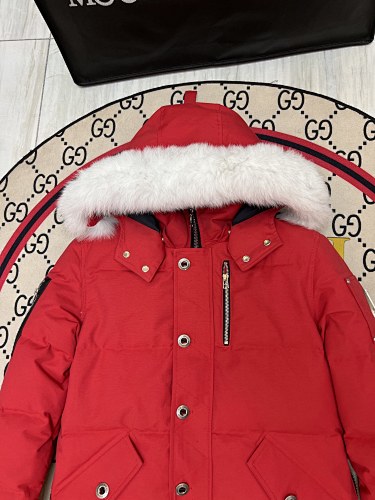 Moose Knuckles Red White Plush-Trim Hooded Quilted Parka
