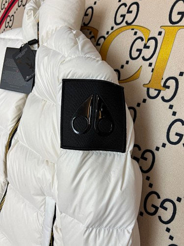 Moose Knuckles White Glossy Stand Collar Quilted Puffer Jacket