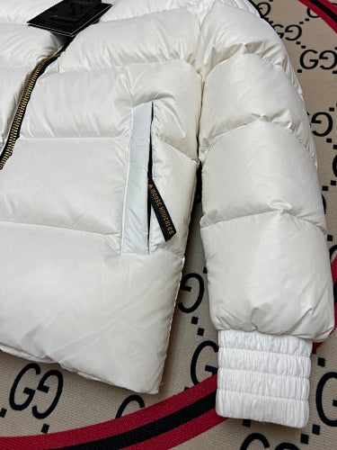 Moose Knuckles White Glossy Stand Collar Quilted Puffer Jacket