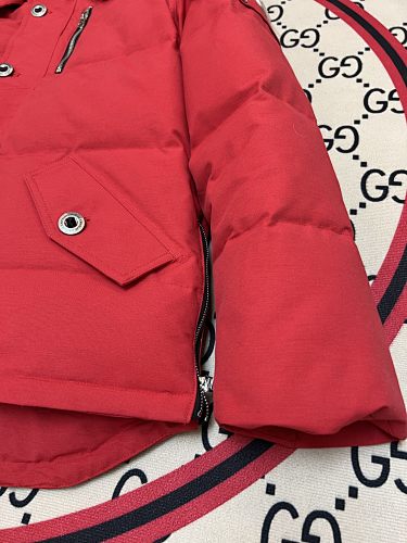 Moose Knuckles Red White Plush-Trim Hooded Quilted Parka