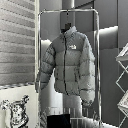 The North Face Gray Stand Collar Quilted Puffer Jacket