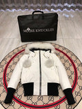 Moose Knuckles Ivory White Pom-Pom Plush-Trim Hooded Bomber Jacket