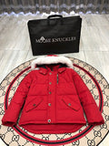 Moose Knuckles Red White Plush-Trim Hooded Quilted Parka