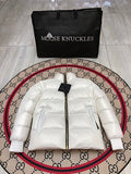 Moose Knuckles White Glossy Stand Collar Quilted Puffer Jacket