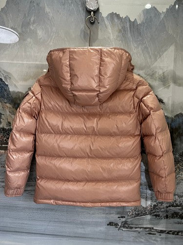 Moncler Rose Gold Glossy Hooded Quilted Puffer Jacket